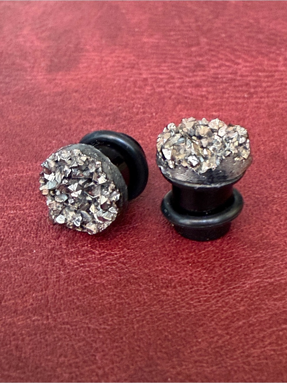 Druzy Plug-Style Earrings in Gunmetal Sparkle